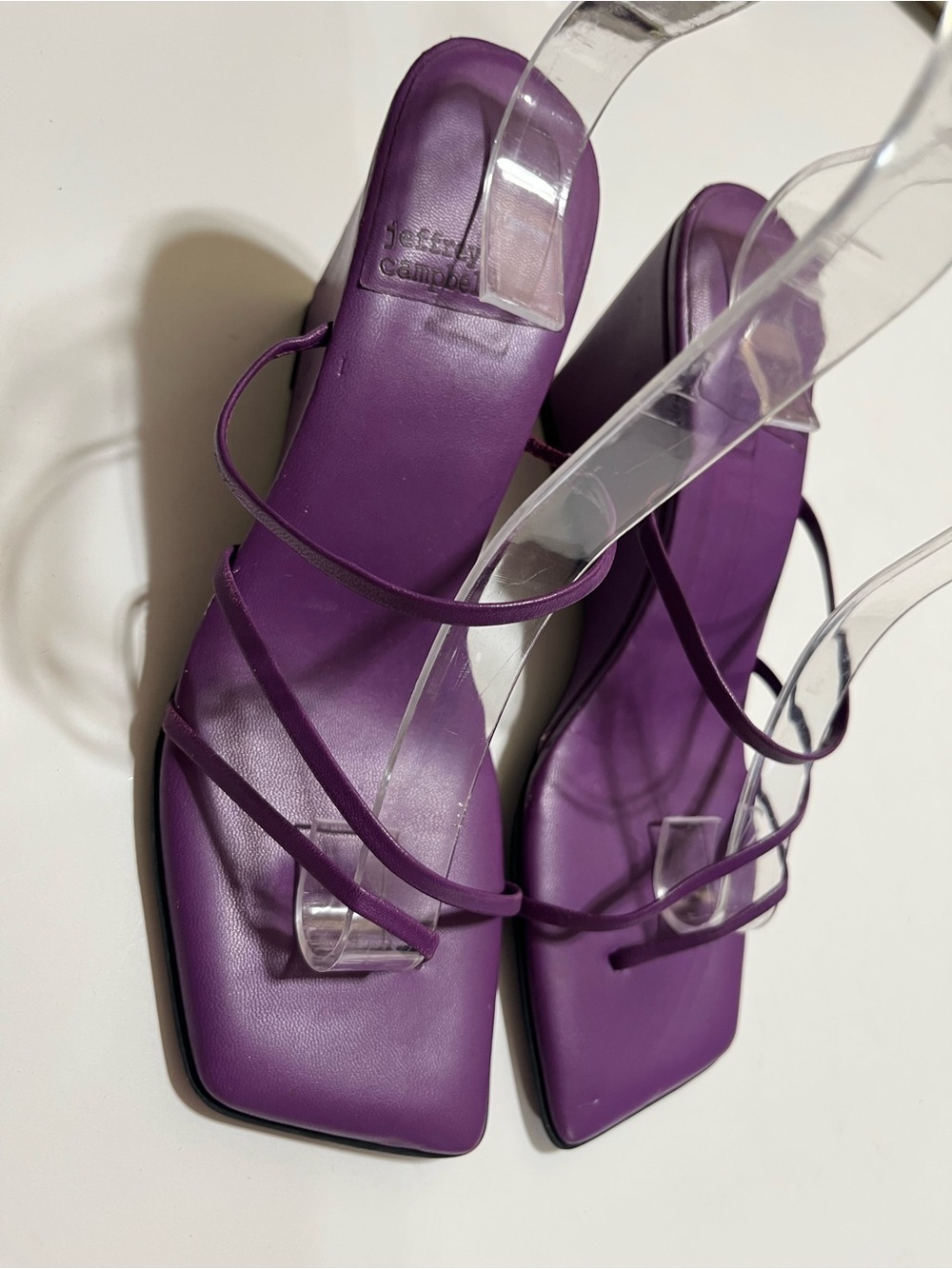 Jeffrey Campbell Purple Strappy Square-Toe Heeled wedge Sandals - Picture 2 of 6